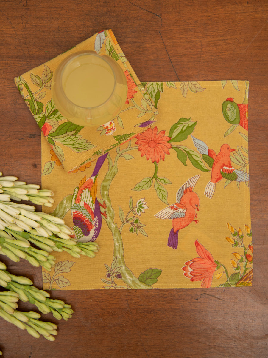 Napkin Set Of 6 : Bird Yellow