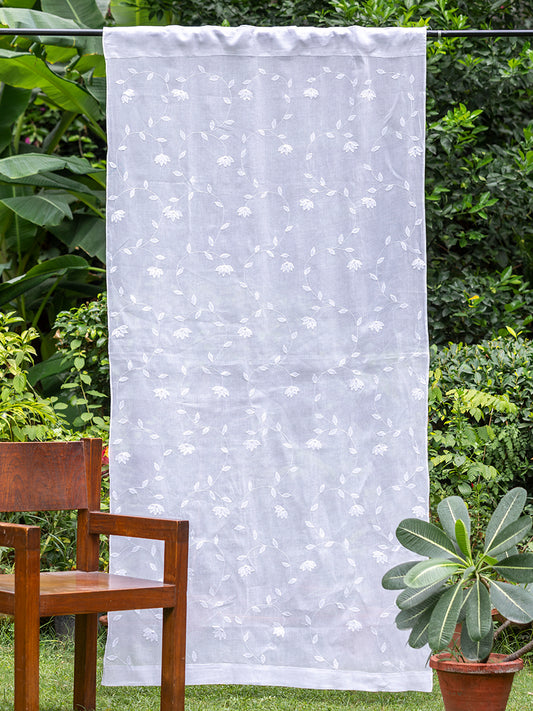 Applique Organdy Curtain : White