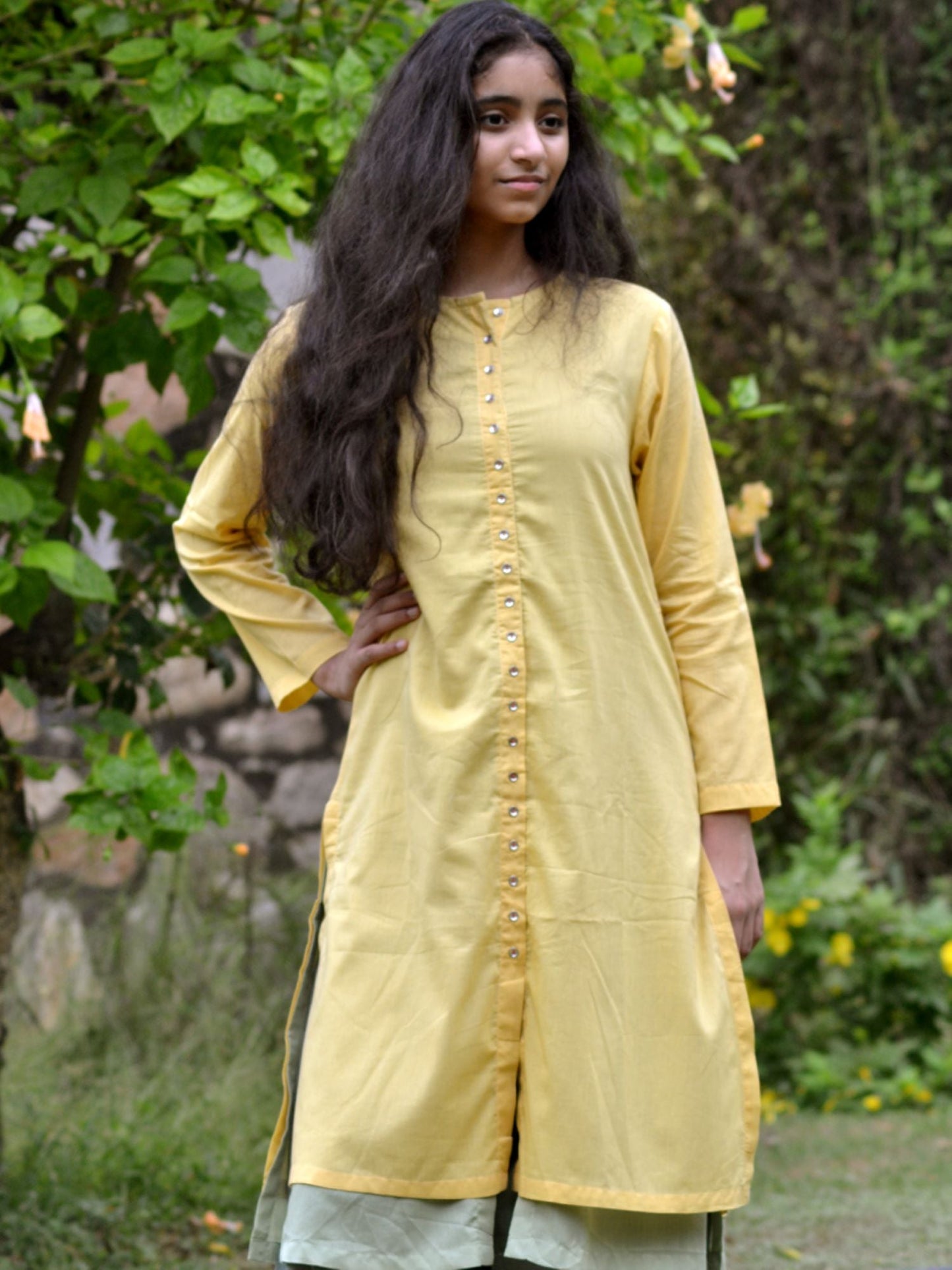 Button Kurta Gold Sage