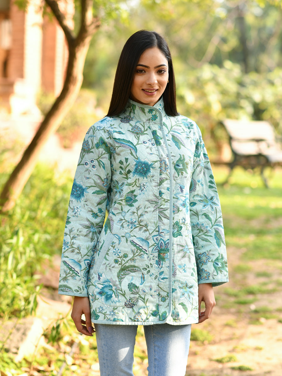 Kerala Quilted Coat : Aqua