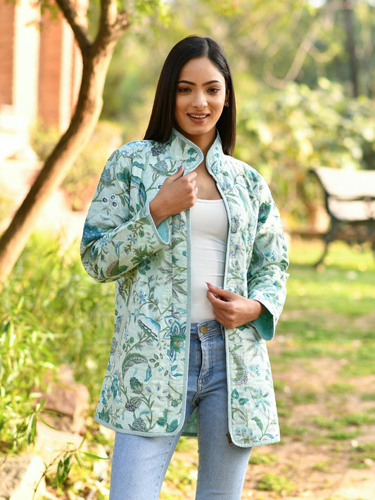 Kerala Quilted Coat : Aqua