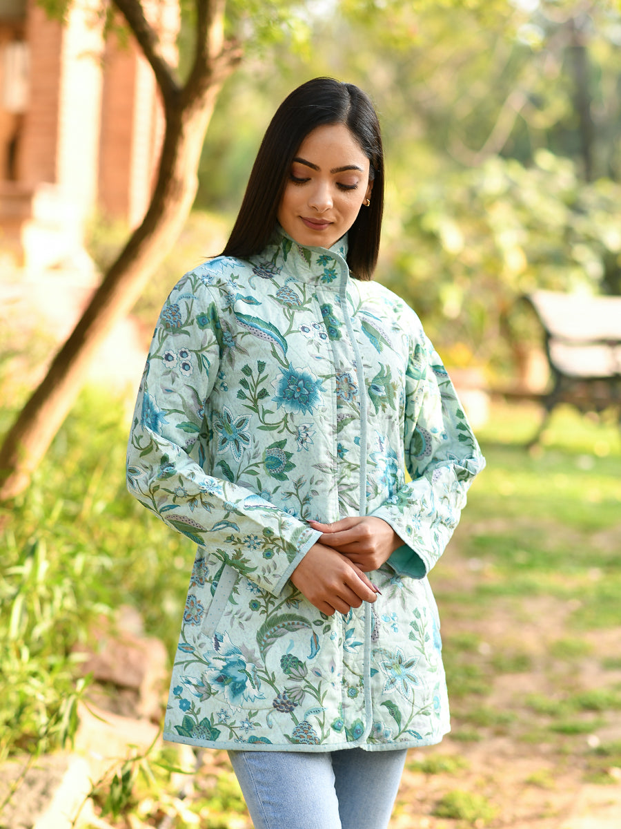 Kerala Quilted Coat : Aqua