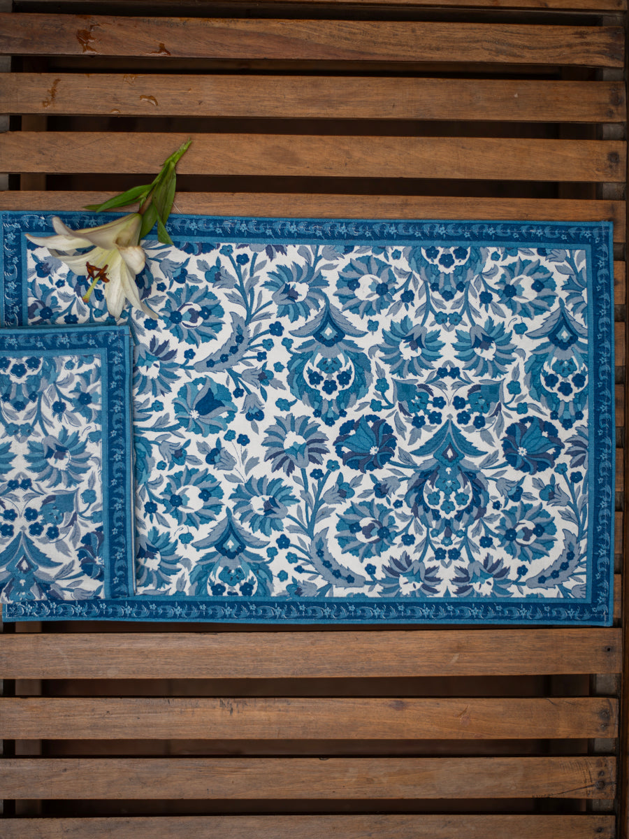 Mat Set Of 6 : Bellur Blue & White