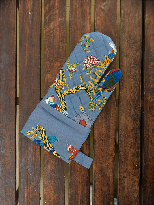 Printed Oven Mitt : Bird Blue