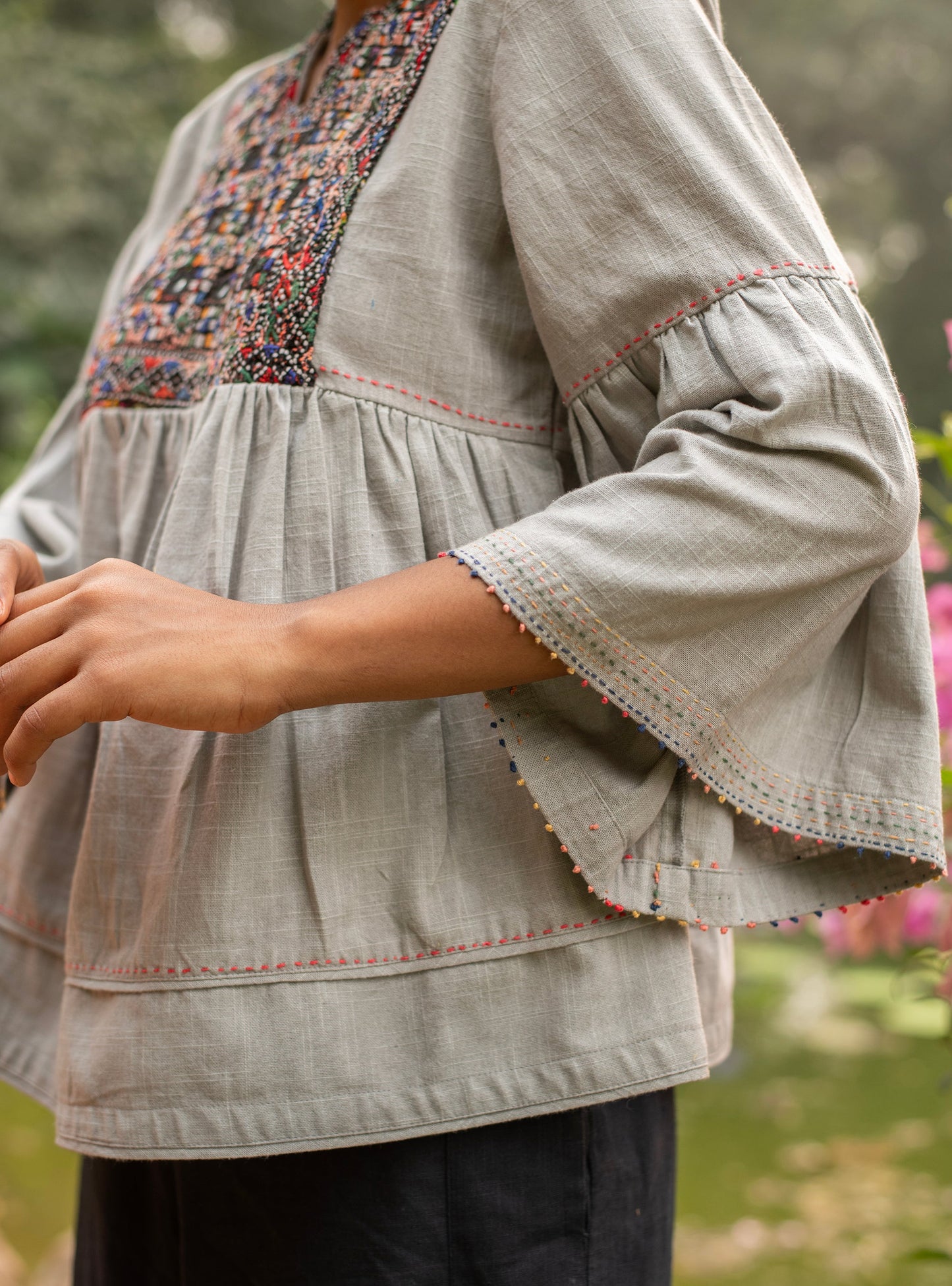 Anora Top : Solid Grey Textured