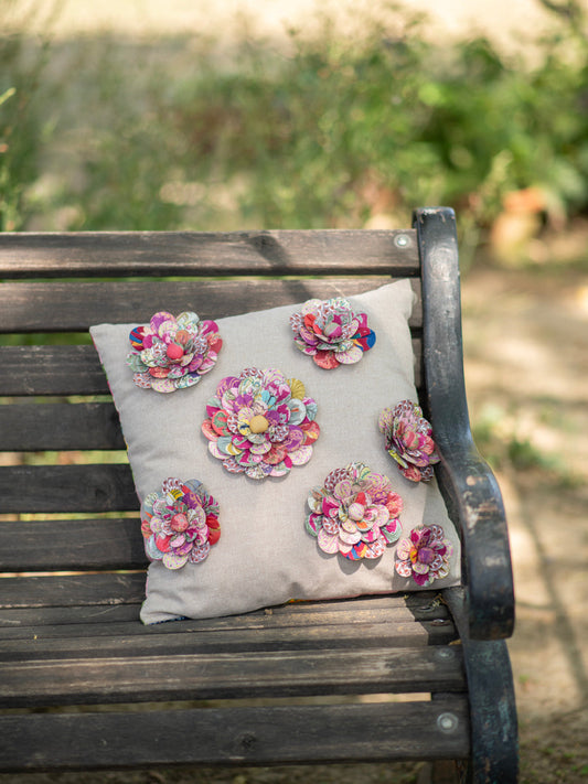 Embroidered Cushion Cover : 3D Flowers Burst