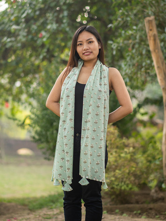 Button Stole : Chanderi Mint