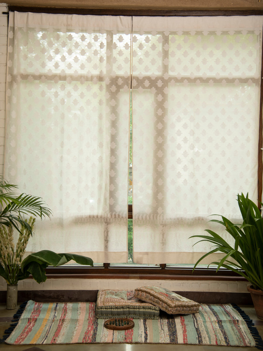 Handloom Curtain : Floral Natural