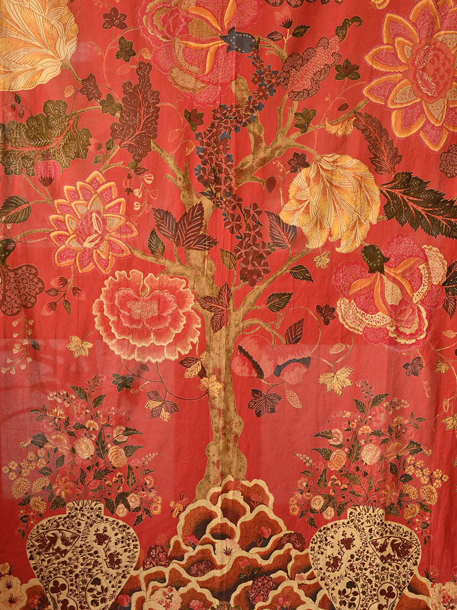 Voile Curtain Tree Of Life Red