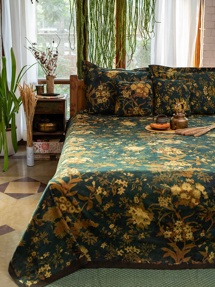 Ajrakh Printed Bed Cover : Corsica Aloe