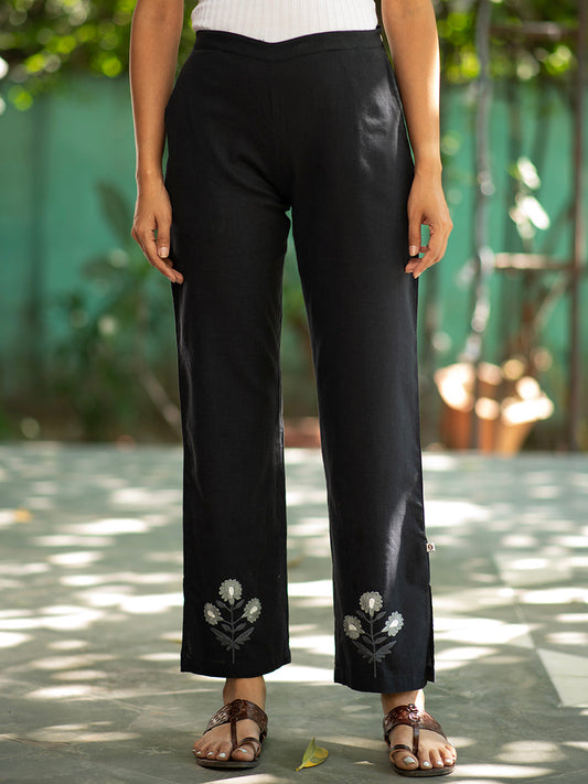 Embroidered Slim Pant : Black