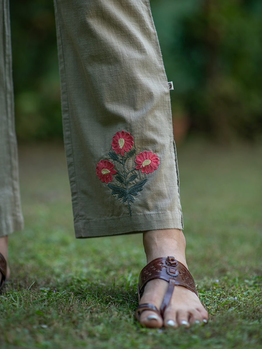 Embroidered Slim Pant : Sage