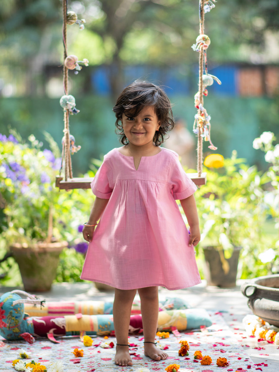 Kids Claire Dress : Slub Dusty Rose