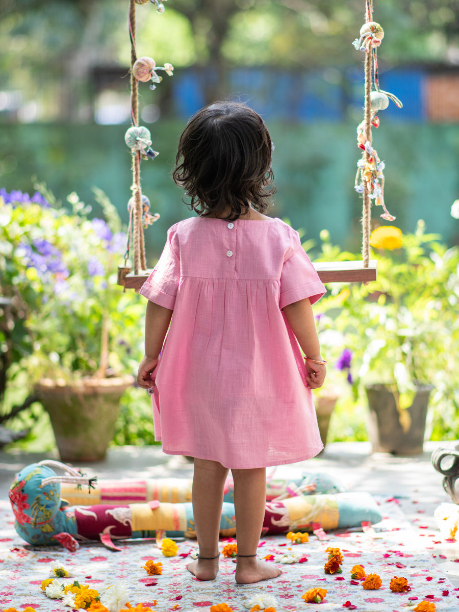 Kids Claire Dress : Slub Dusty Rose