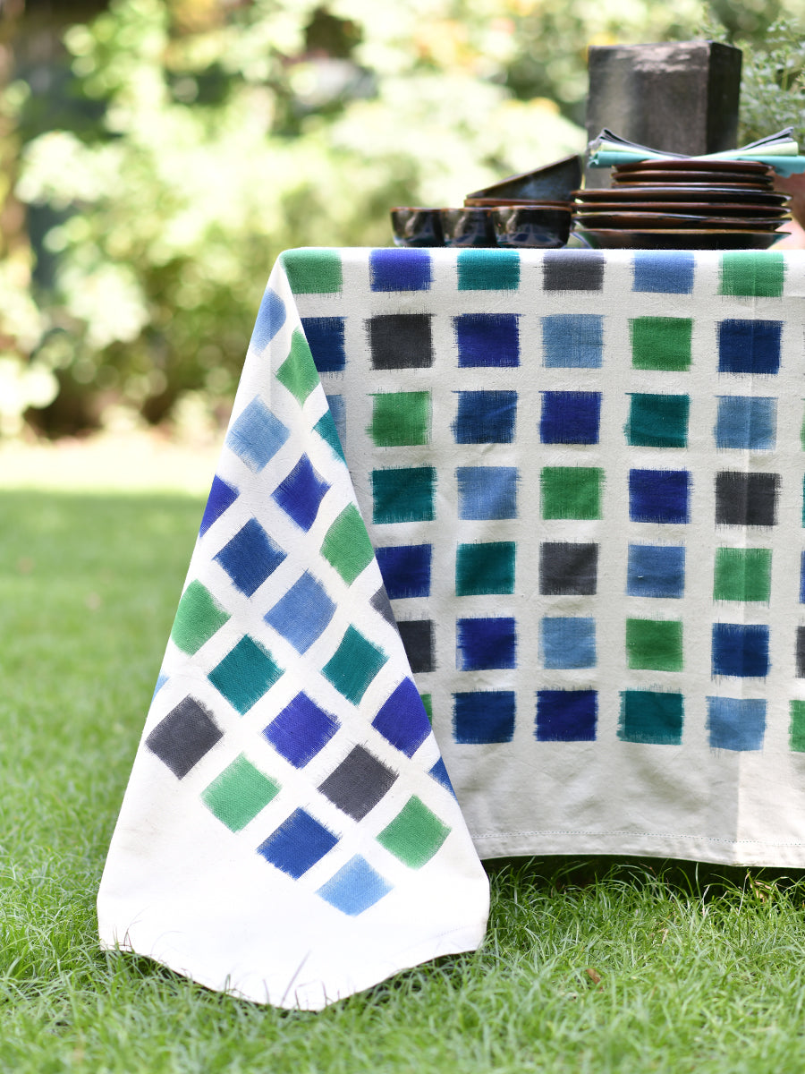 Ikat Woven Table Cloth : Blue-Green