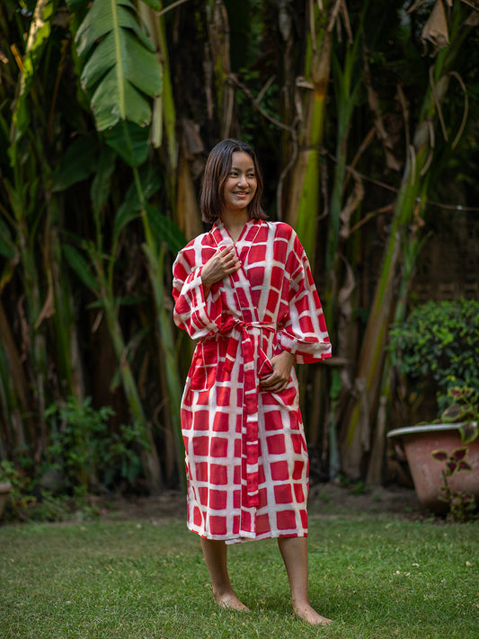 Chanderi Kimono : Square Red