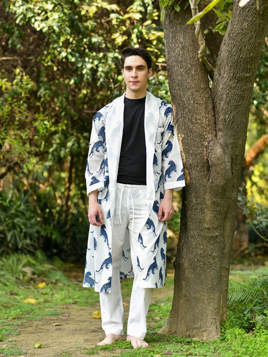 Men's Kimono : Leopard White